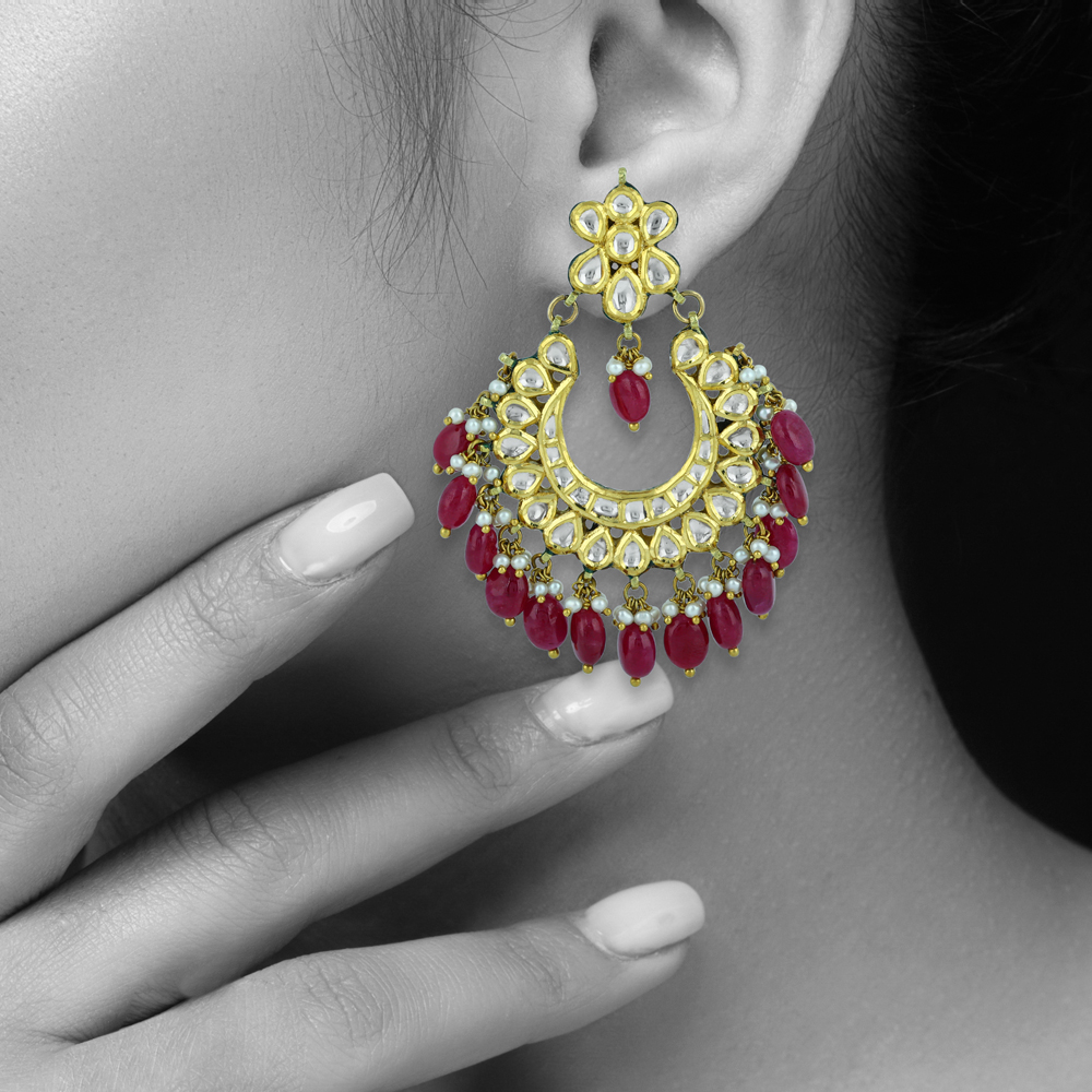 Chandbali Polki Earrings with Ruby Drops